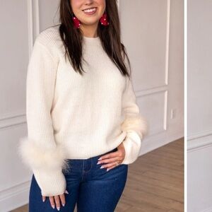 Grace & Emma Cream Knit Feather Sweater XL